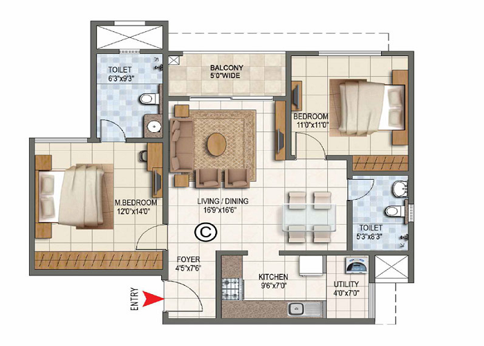 3 BHK Floor Plan
